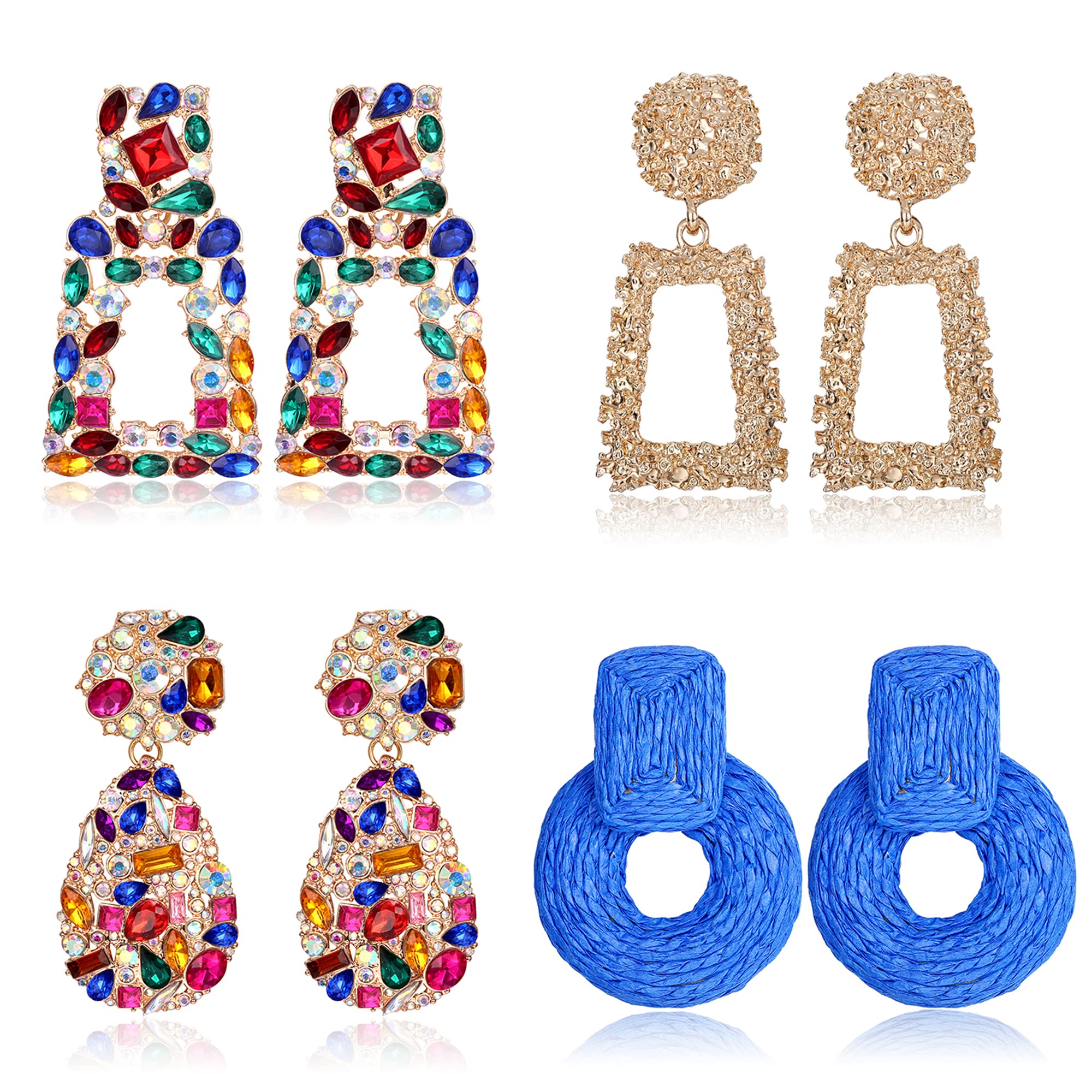 Dochais 4 Paia Donna Orecchini con Strass Pendenti Orecchini Pendenti Rettangolari Colorati Orecchini Cristalli Geometrici Scintillanti per Donna Ragazze