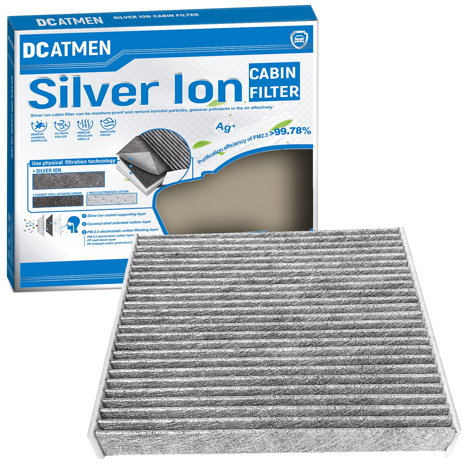 DCATMEN Unique Silver Ion tec with Coconut Shell Activated Carbon 97133-3SAA0 Replacement Air filter For Car CF11819,CP819(Hyundai)