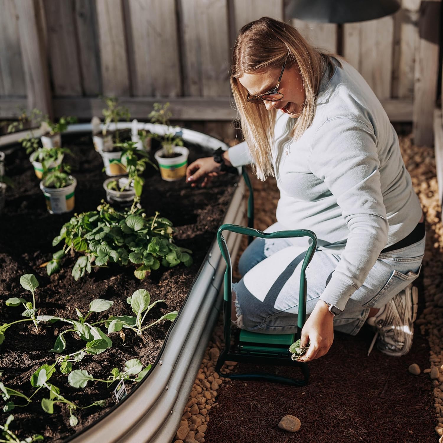Backyard Expressions Garden Kneeler & Seat – 2-in-1 Garden Stool and Kneeler, Foldable Gardening Bench with Cushioned Pad for Weeding, Planting & Yard Work