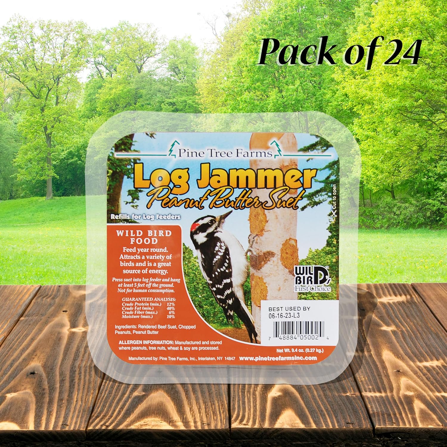 Pine Tree Farms Log Jammer Peanut Butter Suet Plugs – Set of 24 Three-Packs (72 Total Plugs) – High-Energy Bird Suet with Peanuts & Peanut Butter – Fits Suet Plug Feeders, Tray & Platform Feeders