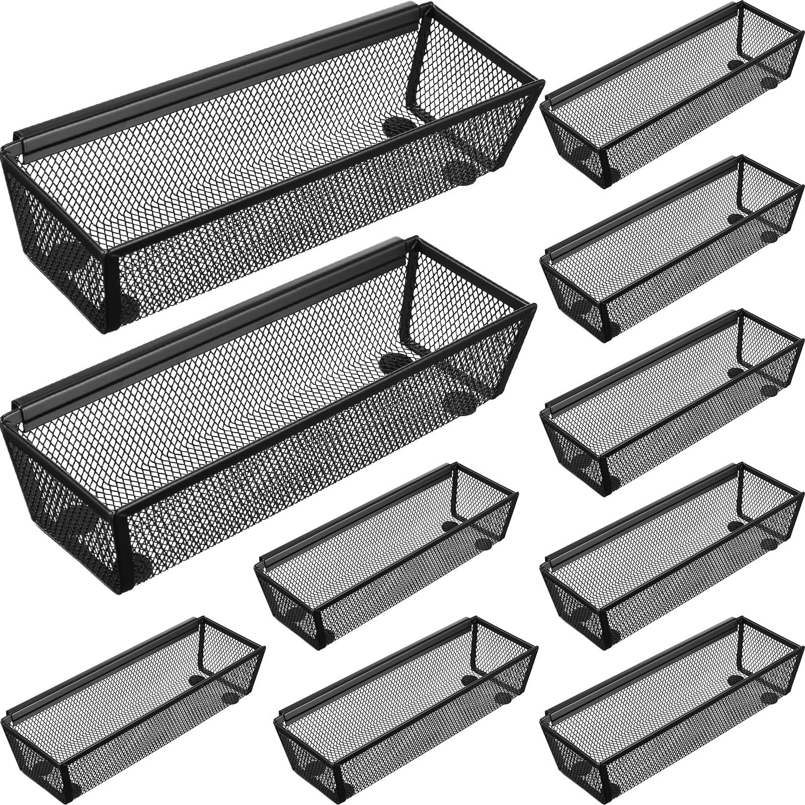 Chumia 10 Pcs Drawer Organizer Silverware Drawer Organizer Mesh Utensil Drawer Organizer for Kitchen Drawer Silverware Tray with Interlocking Arm for Flatware Fork Spoon Knife Makeup 9 x 3 x 2 Inch