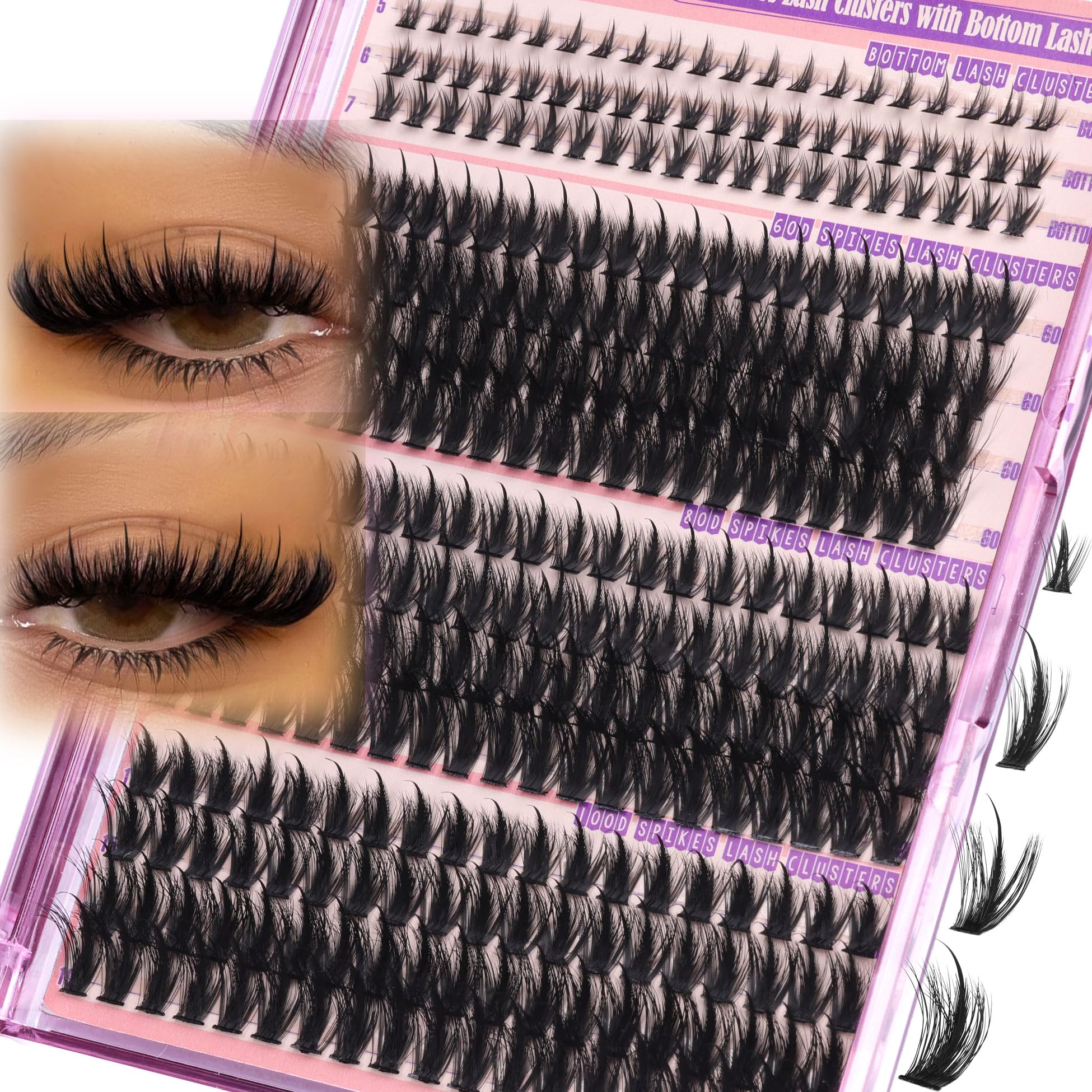 Volume Lash Clusters Spikes Cluster Eyelash Extensions 60D 80D 100D Thick Spiky Individuals Lashes 5-19mm Mega Wispy Eyelash