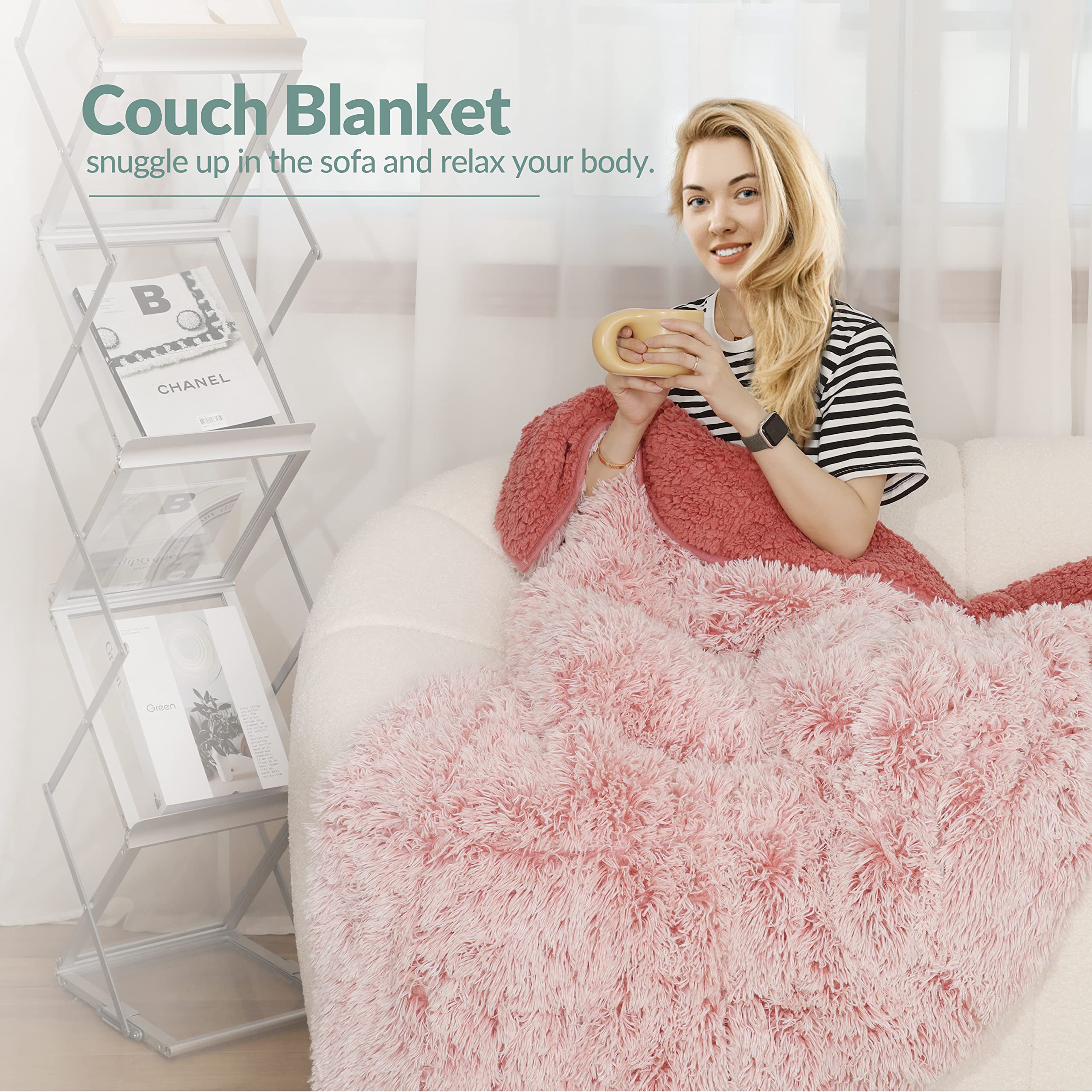 Wemore Shaggy Long Fur Faux Fur Weighted Blanket, Cozy and Plush Sherpa