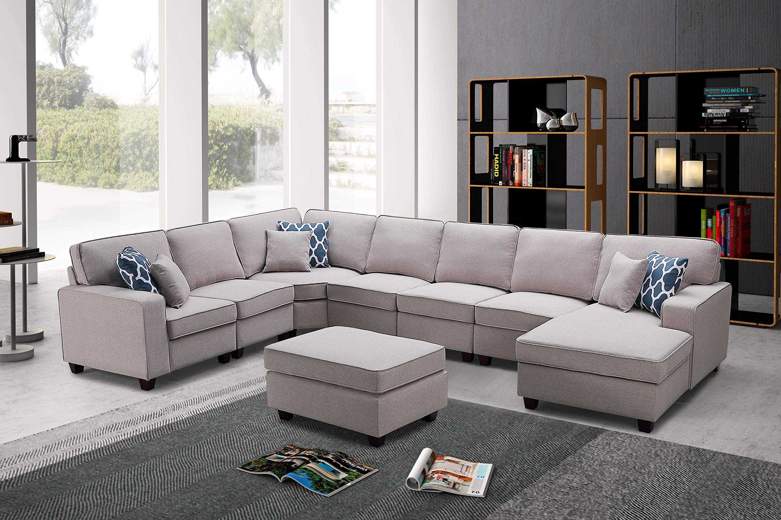Buy Lilola Home Irma Light Gray Linen 8Pc Modular LShape Sectional Sofa Chaise and Ottoman