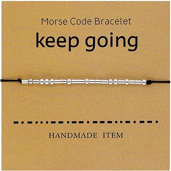 Morse Code Bracelets for Women Men Secret Message Beads Silk Cord Bangle Friendship Bracelet with Meaning Card