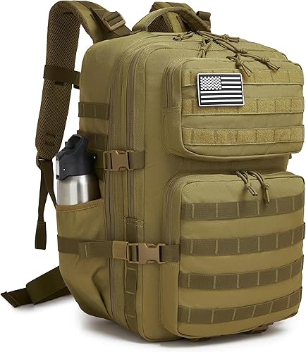 Vista 16 de Wotony Mochila Táctica Militar para Hombres Impermeable Mochila de Día Paquete de Asalto de 3 Días Bolsa Molle con Soporte para Botella de Agua Negro