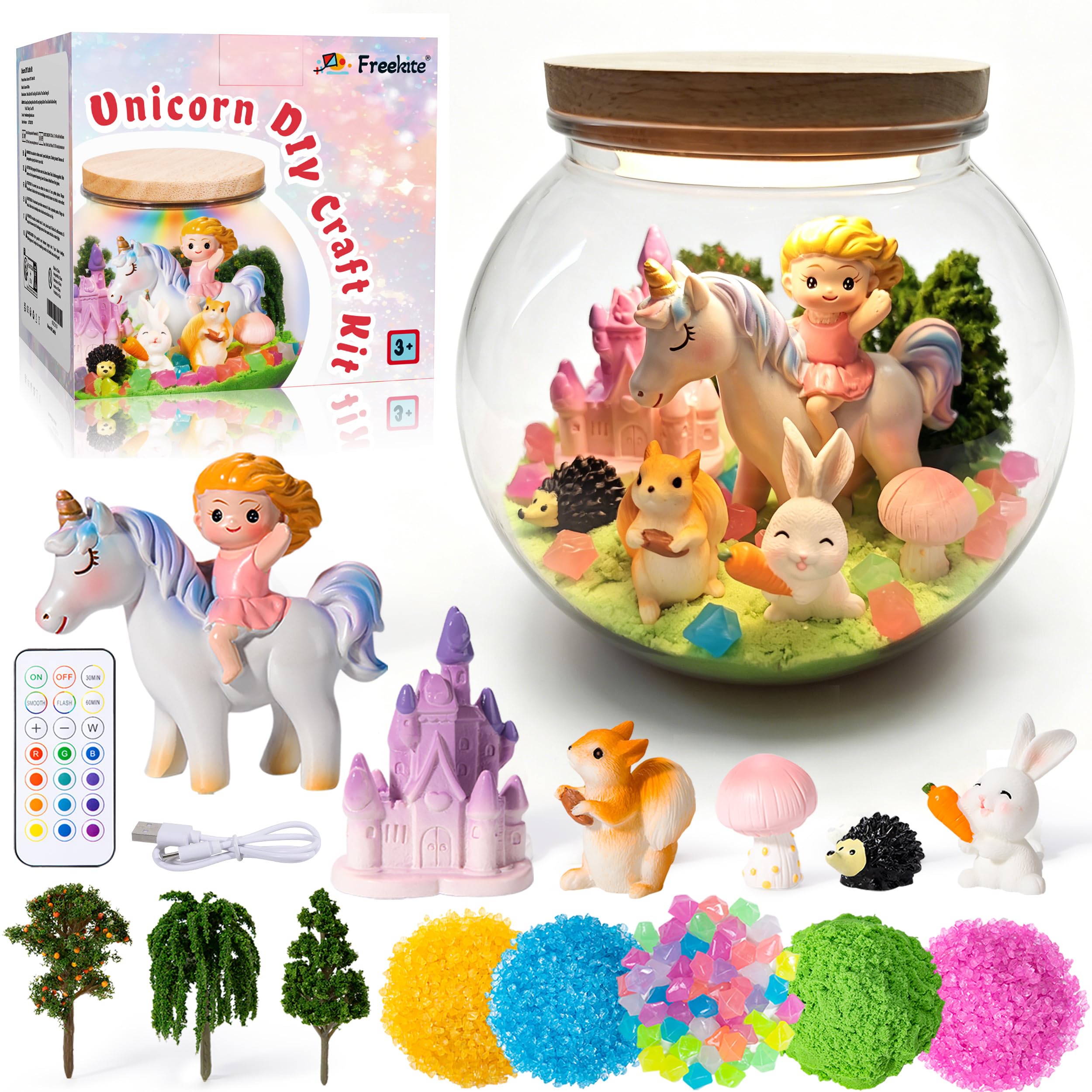 Regalo Unicorno per Bambina - Giochi per Bambina - Kit terrario Unicorno per Ragazza - Luce notturna LED ricaricabile - Giocattoli e Regali compleanno per bambine di 4, 5, 6, 7, 8, 9, 10 anni