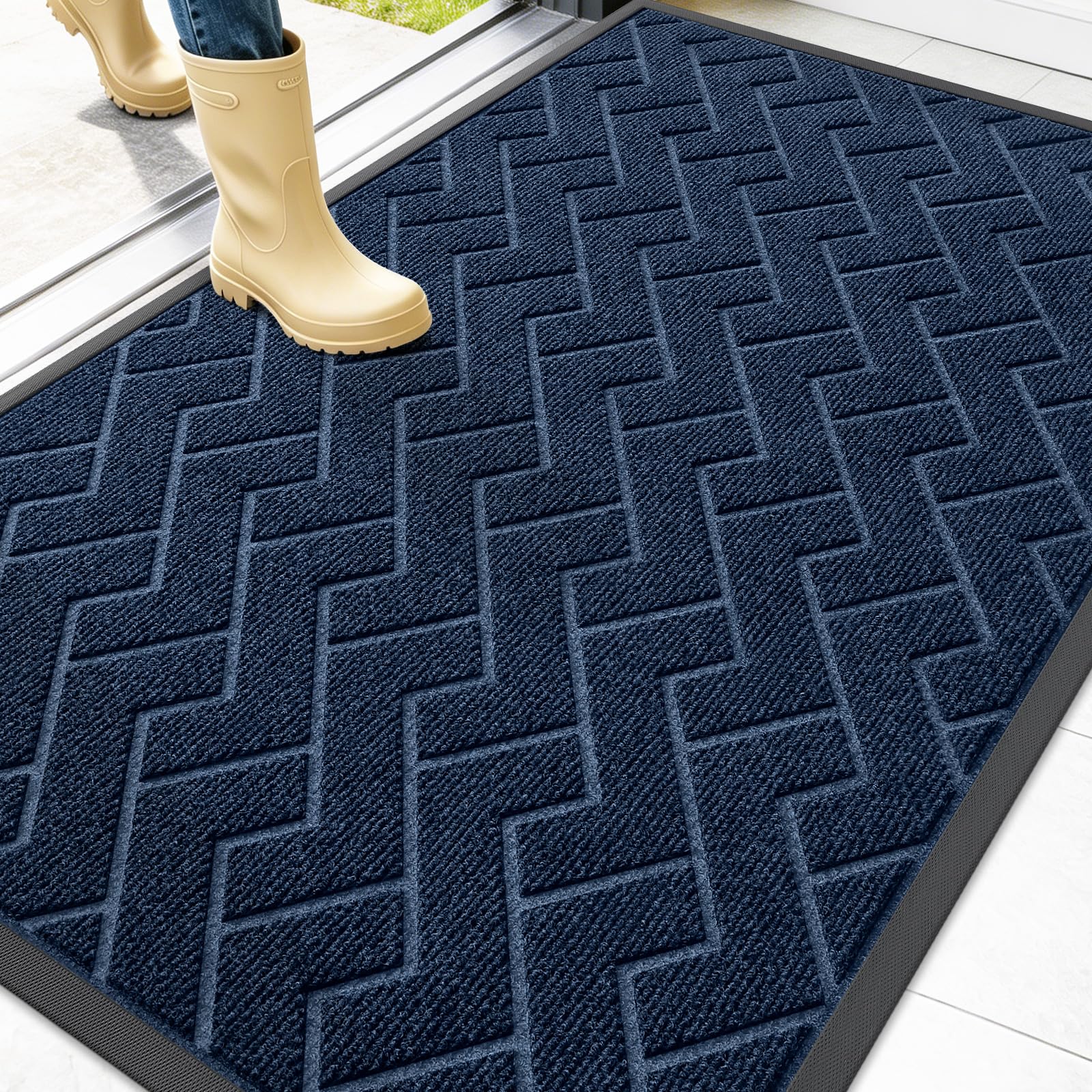 OLANLY Front Door Mat Outside 47x32, All-Season Absorbent Rubber Doormat | Blue, Heavy-Duty, Stain and Fade Resistant, Waterproof Non-Slip Backing, Low-Profile Indoor Outdoor Floor Mat for Entryway