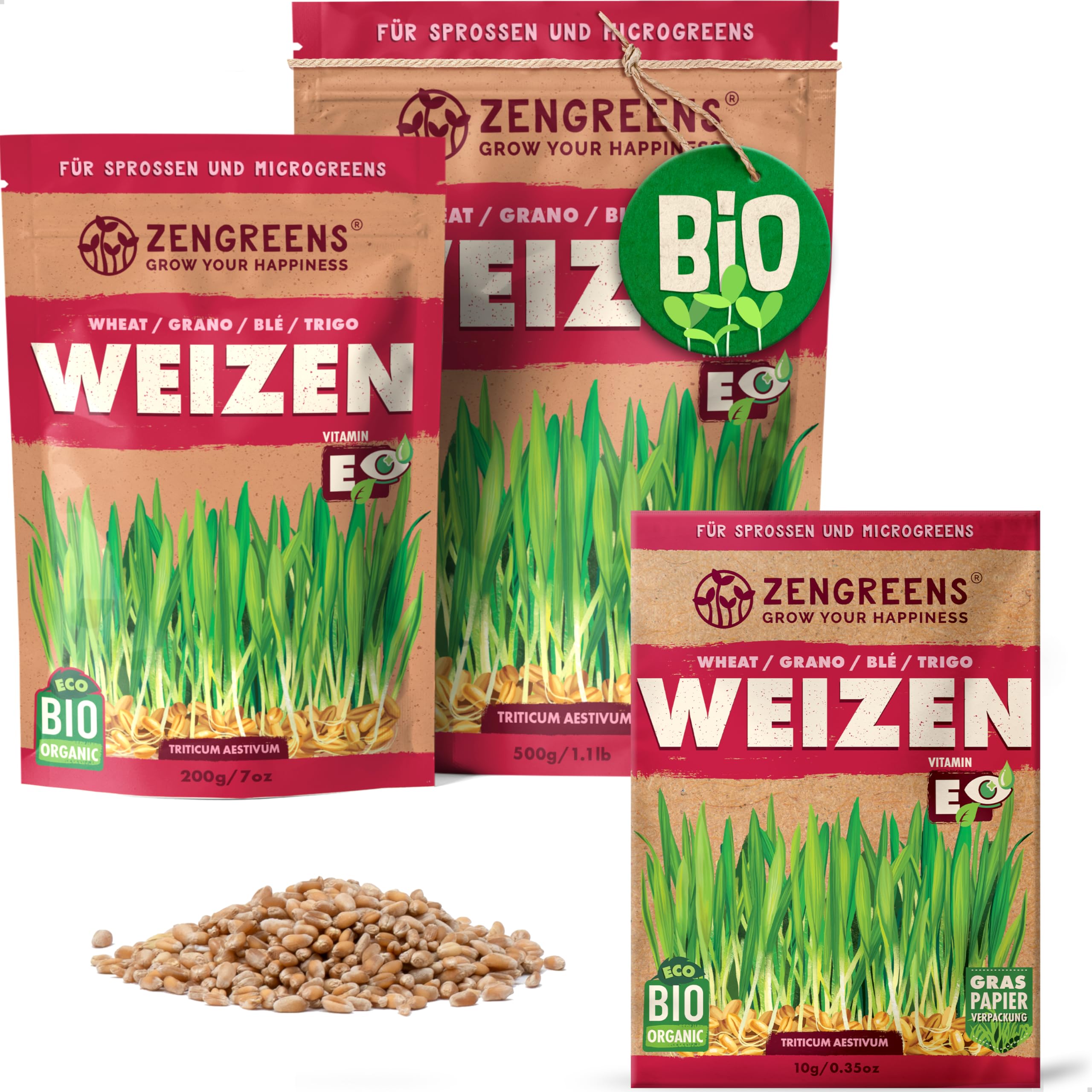 ZenGreens - Bio Weizen Sprossen Samen in - Whle zwischen 10g, 200g und  500g - Weizengras Samen mit Keimrate von ber 96% - Getreide Saatgut -  Weizensamen ideal fr Microgreens - Keimsprossen : Amazon.de: Garten