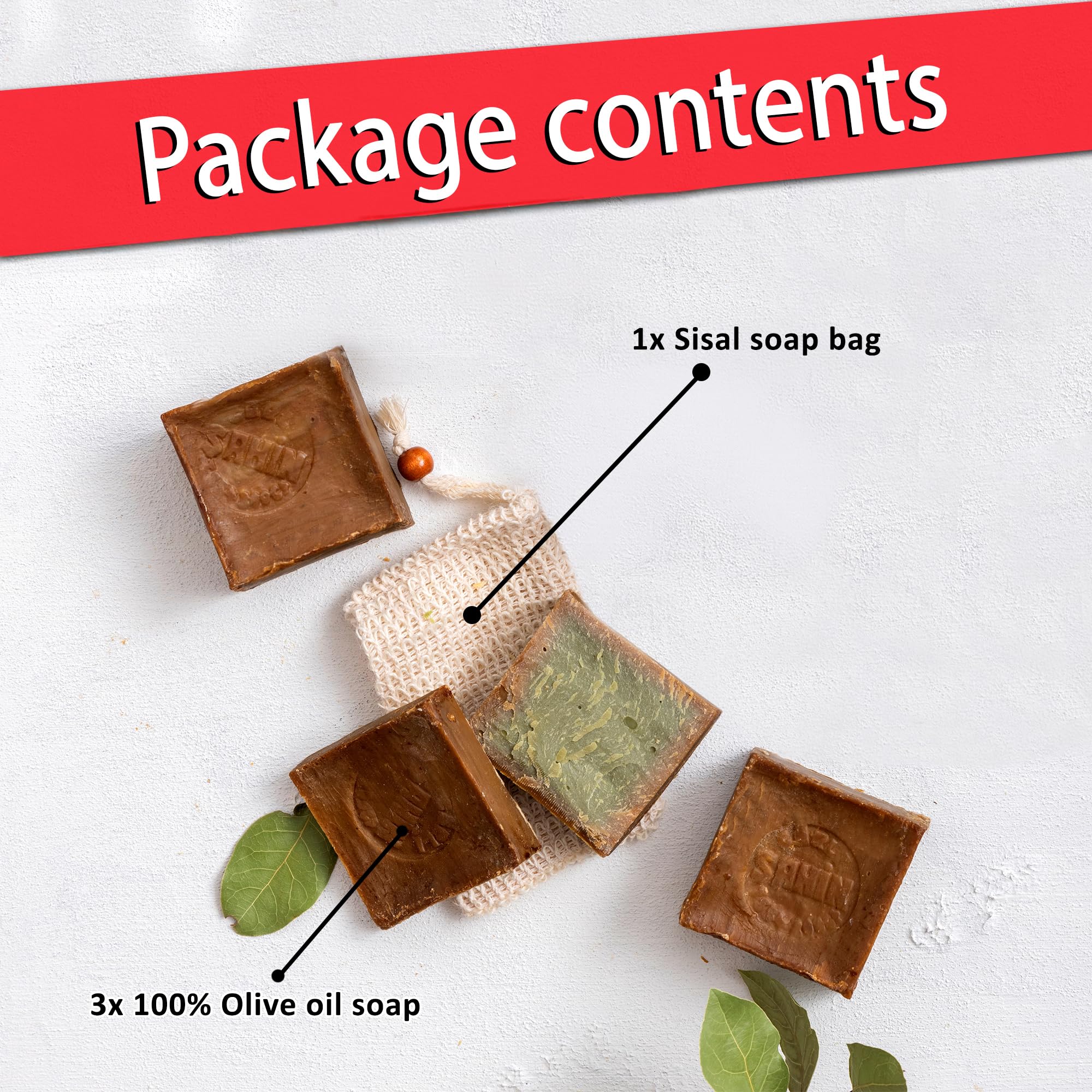 Natura Germania Aleppo Soap 3x approx. 200g each (600g total) 100% Olive Oil + Sisal Soap Pouch, Blue, 120 g (Pack of 5) - Image 3