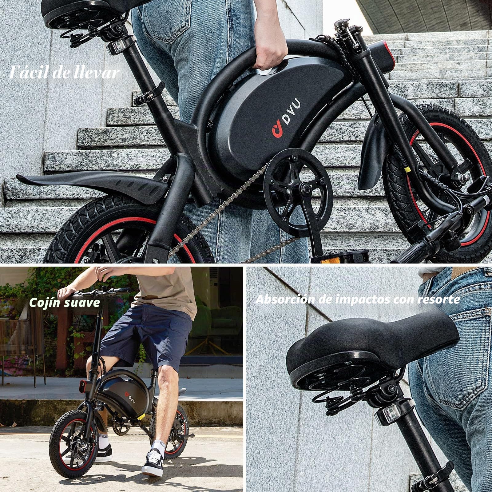 DYU Bicicleta Eléctrica Plegable,14 Pulgadas Portátil Bicicleta Eléctrica,Inteligente E-Bike con Asistencia de Pedal, Altura Ajustable,Portátil Compacta,Unisex Adulto