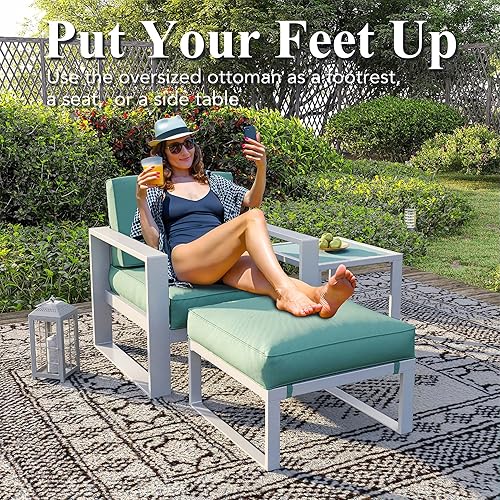 Miniatura 8 de Green4ever Juego de muebles de patio de aluminio de gran tamaño, 5 piezas, moderno juego de conversación al aire libre, sofá seccional de metal para