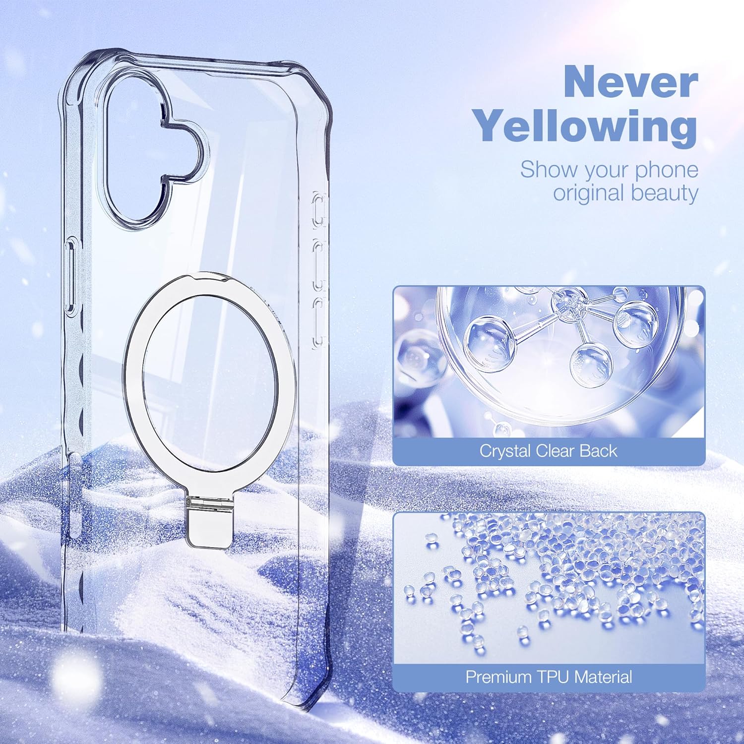 for iPhone 16 Plus Case with Magnetic Invisible Stand [Compatible with Mag-Safe] [Military Drop Tested] Slim 16 Plus Phone Case with Good Grip Curly Wave Edge for Women Men 6.7'', Clear