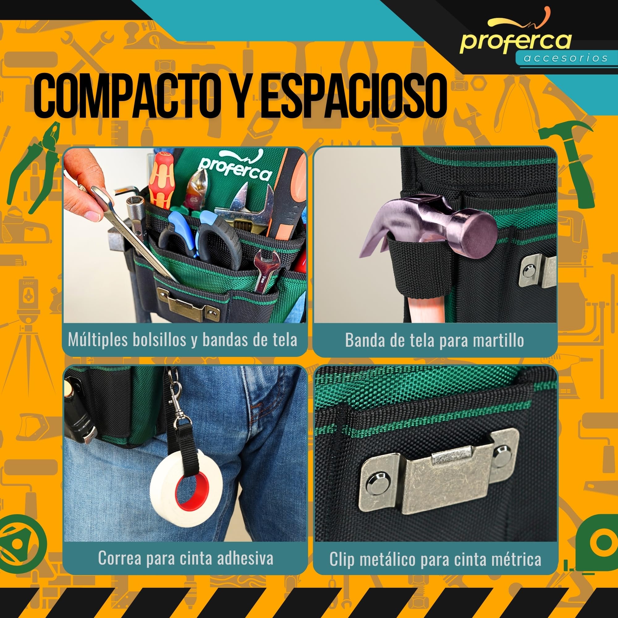 Cinturon Herramientas | Tela Resistente 1680D | Porta Herramientas Cintura Profesional con Múltiples Bolsillos | Cinturón Especial Electricista