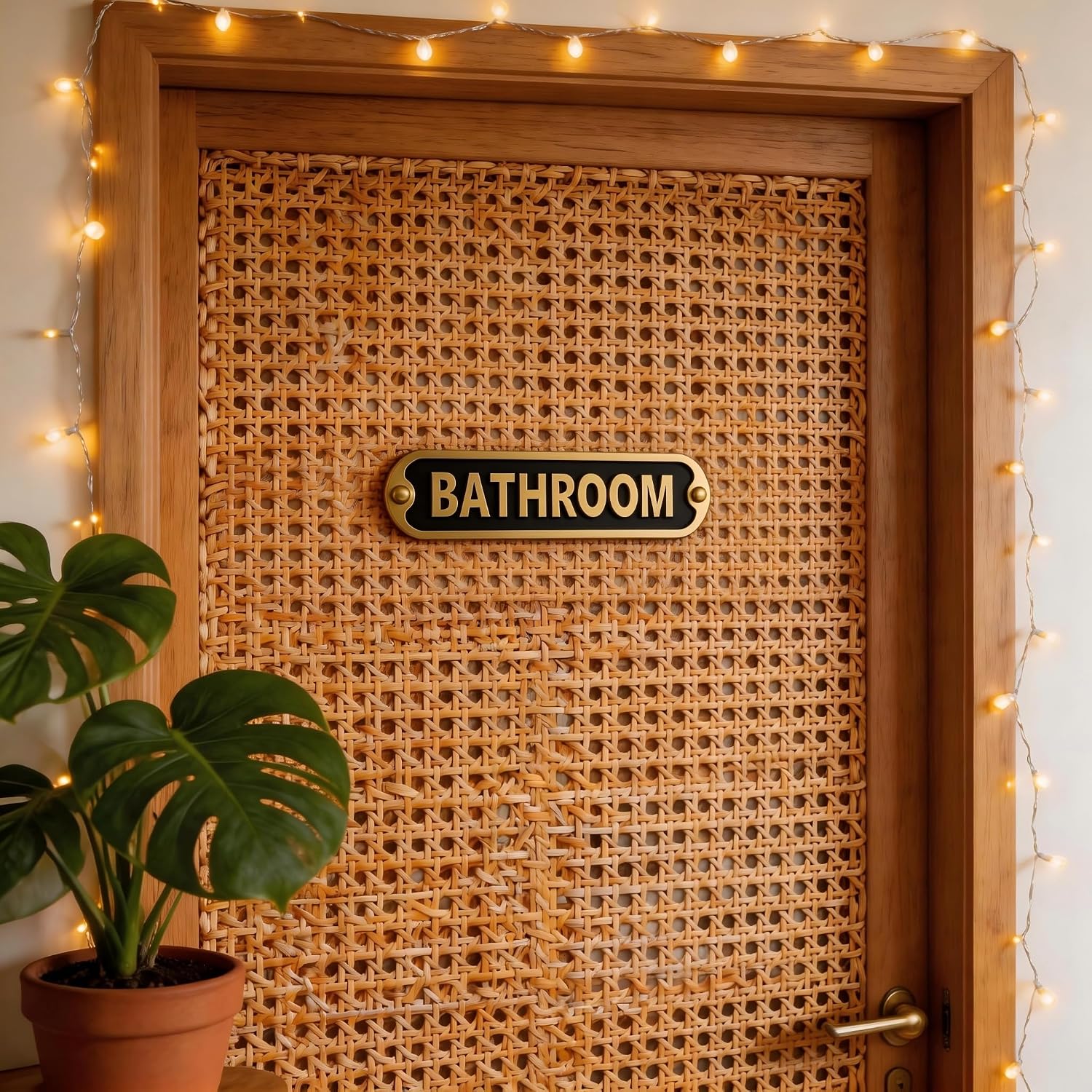 Brass Bathroom Sign, Elegant Golden Wall Decor for Home, Apartment, Hotel, Stylish Wall Art for Modern and Farmhouse Decor, Perfect for Door or Wall Hanging - 8.5 x 2 Inches