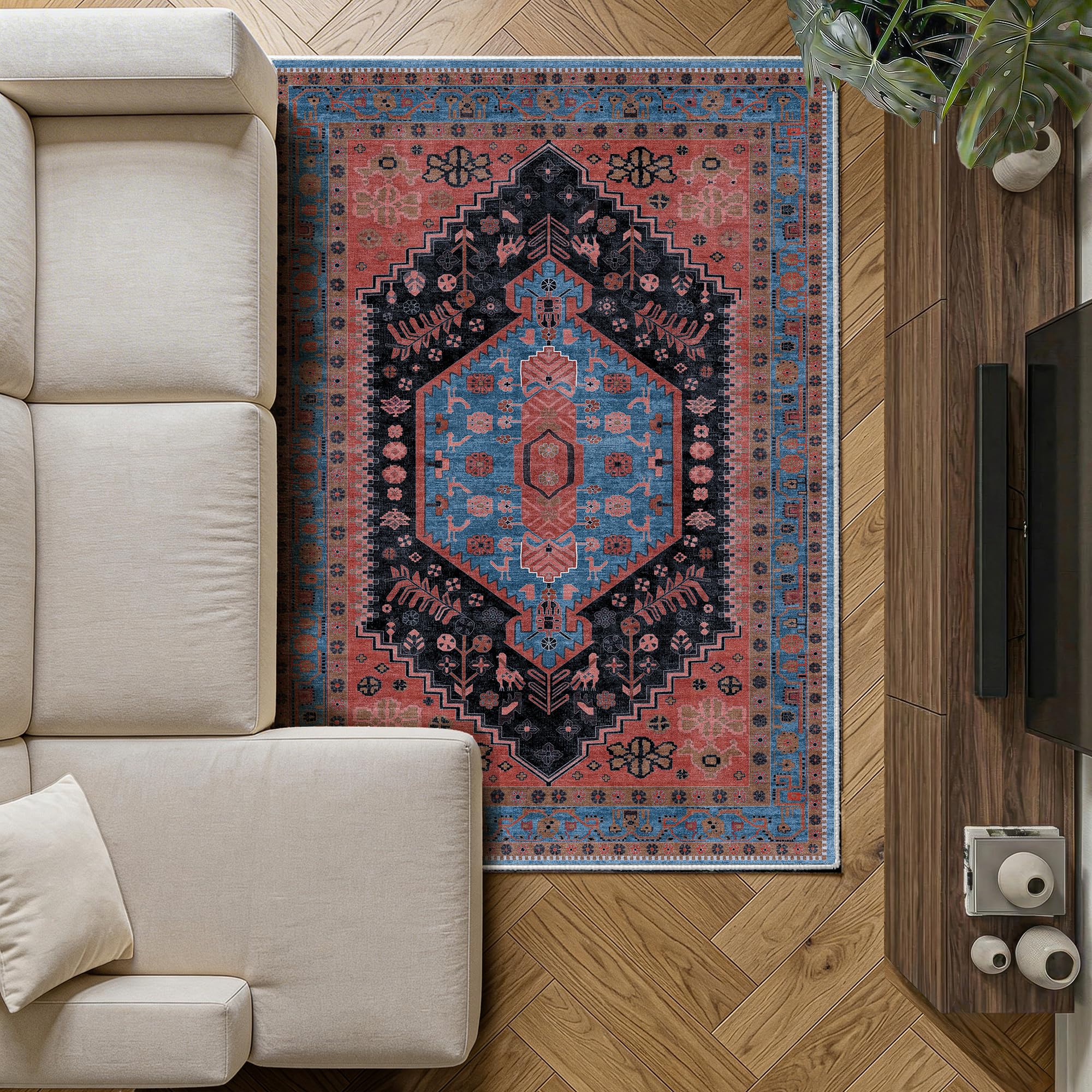 Decoranddecor Traditional Rug Living Room, 120x170cm – Non-Slip, Stain Resistant, Pet Friendly, Vintage Style Bedroom Easy Clean Durable Carpet – Lunora — image 1