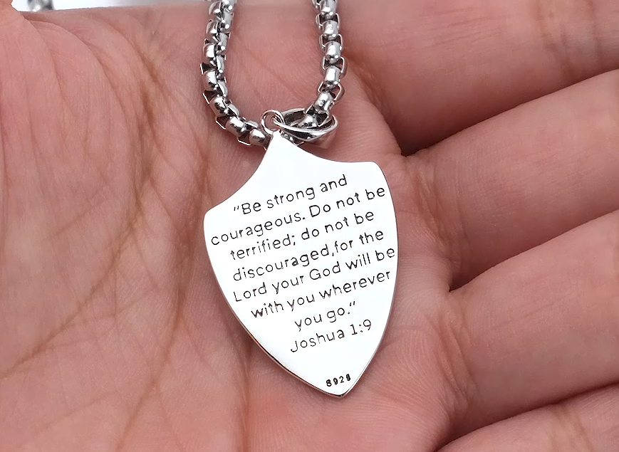 PDTJMTG Sterling Silver Knights Templar Cross Joshua 1:9 Shield