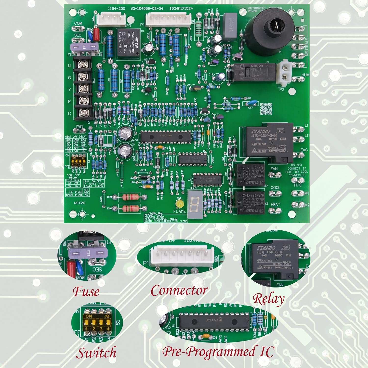 62-104058-02 Upgraded Replacement Furance Control Board, 1194-200 Control Board