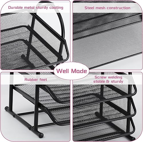 Miniatura 6 de ideallife 3 Tier Stackable Desktop Document, Mesh Letter Trays for Desk Organization - Letters Documents, Mail, Files, Paper for Desk Organizer,