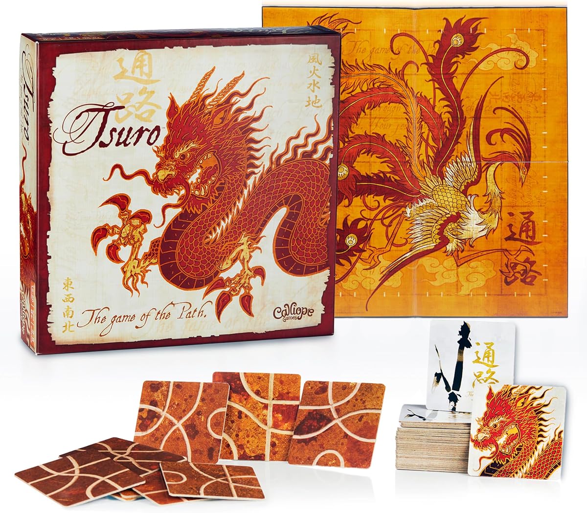 Calliope Tsuro - The Game of The Path - Un juego de mesa de estrategia familiar para adultos y niños de 2 a 8 jugadores, de 8 años en adelante | Galardonado, 35 fichas de camino, 8 peones de dragón, 15 - 30 minutos, para amigos y familiares, 2-8 jugadores, mayores de 8 años