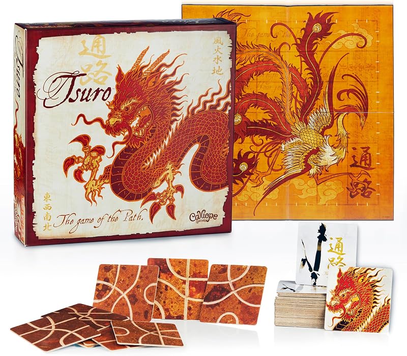 Calliope Tsuro - The Game of The Path - Un juego de mesa de estrategia familiar para adultos y niños de 2 a 8 jugadores, de 8 años en adelante | Galardonado, 35 fichas de camino, 8 peones de dragón, 15 - 30 minutos, para amigos y familiares, 2-8 jugadores, mayores de 8 años