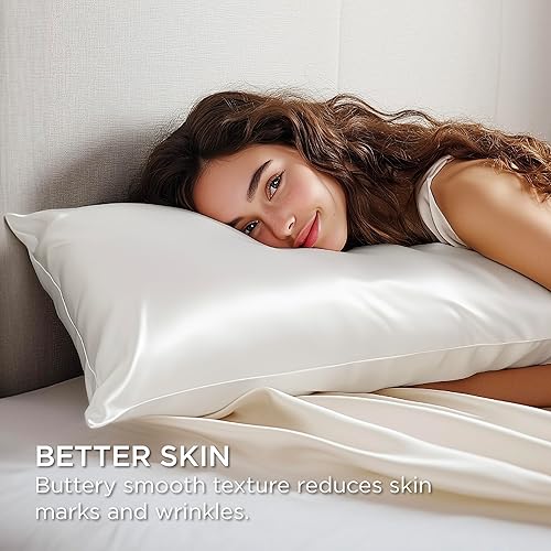 Miniatura 5 de Bedsure - Funda de almohada de satén con cierre de cremallera, similar a fundas de almohada de seda, 2 unidades, tamaño queen (51 x 76 cm), juego de