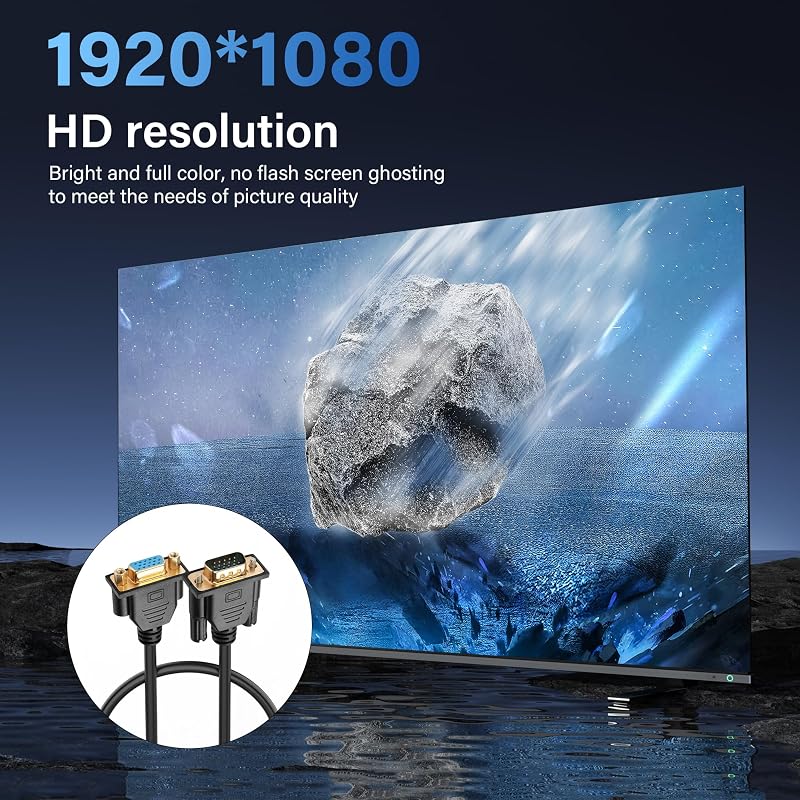 PNGKNYOCN VGA Hosszabbító Kábel 0,5m - 1080P Full HD Aranyozott Csatlakozók - Monitor, Projektor, TV, Laptop Összekötő - Fekete