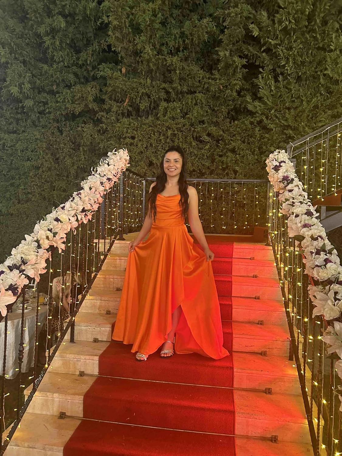 Women's Satin Bridesmaid Dresses for Wedding Pleated Cowl Neck Formal Party Dress with Pockets SN030