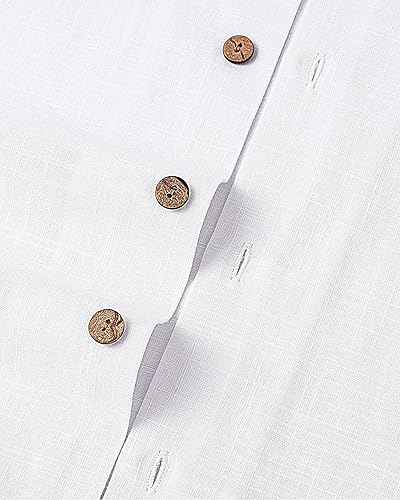 Vista 4 de Alimens & Gentle - Camisas de lino estilo cubano para hombre, camisa de manga corta con botones, camisa de algodón para verano, playa, campamento