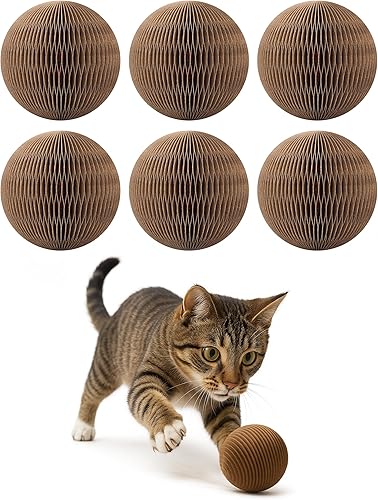 Paquete de 6 bolas de cartón para gatos con campana, juguete interactivo para perseguir, batear y hacer ejercicio, diversión duradera e irresistible