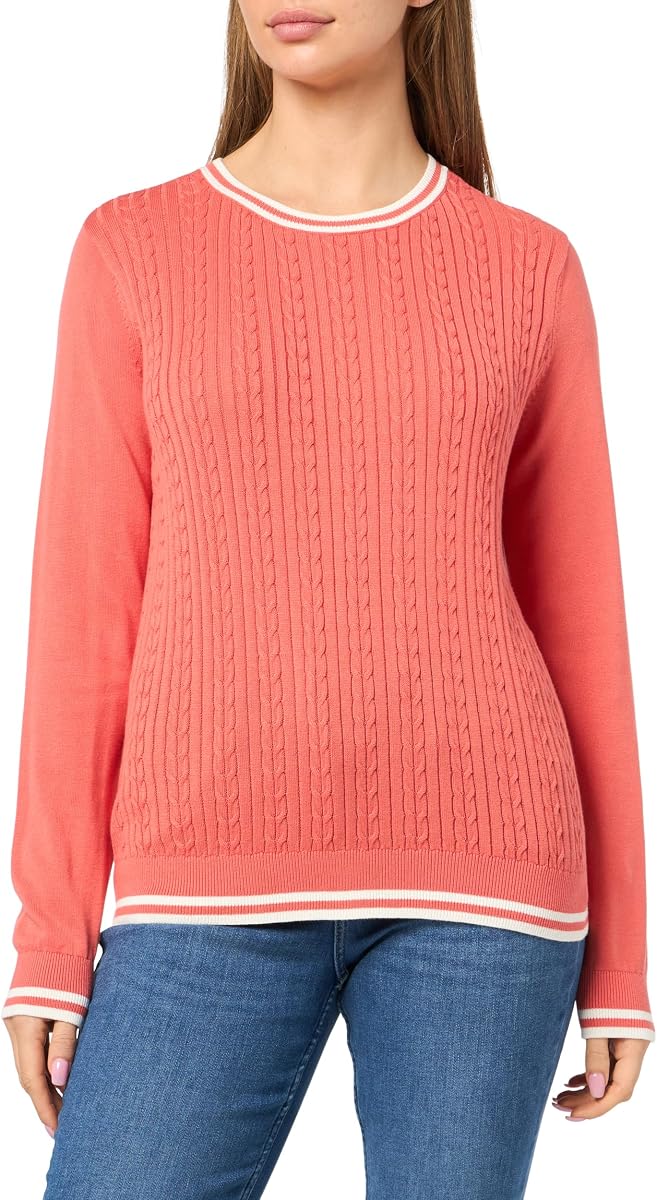 Nautica Women's Solid Cable Long Sleeve Tipped Sweater
