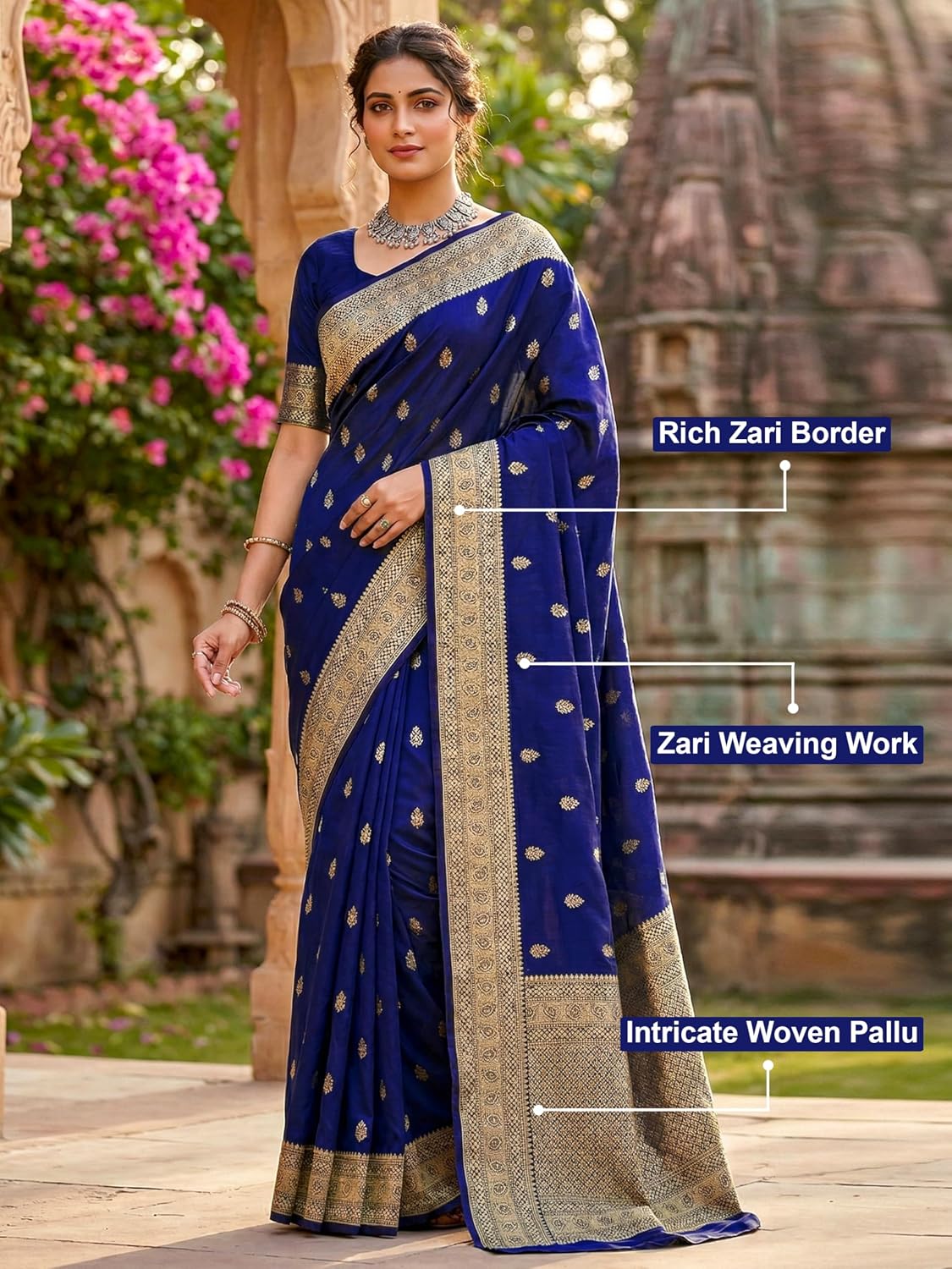 TRENDMALLS Women's Jaquard Silk Woven Zari Work Traditional Saree With Unstitch Blouse Piece