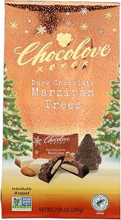 Chocolove Dark Chocolate Marzipan Tree-Shaped Bites, 7.05 oz - Festive Holiday Chocolate Candy Treats