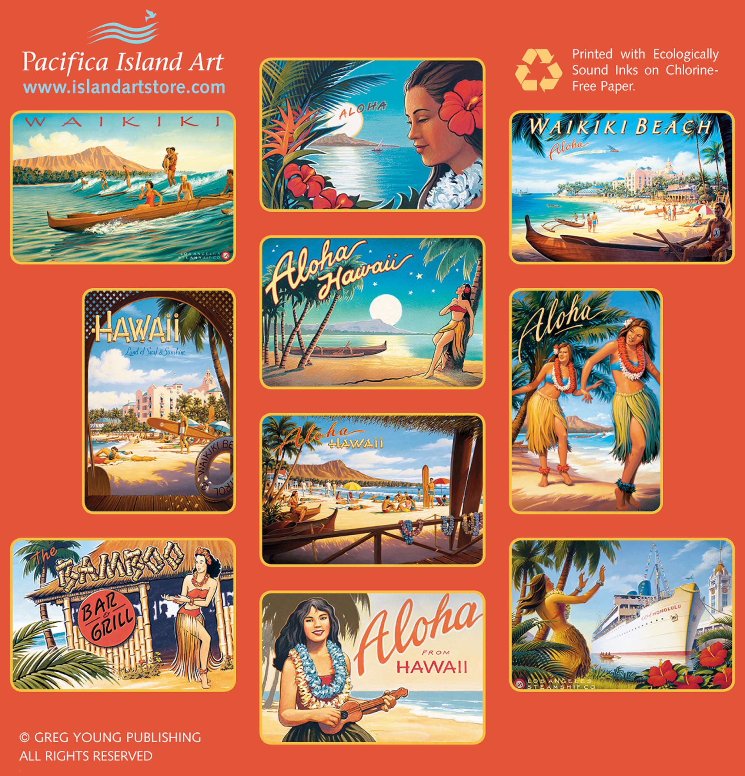 Hawaiian Vintage Postcards Set of 10 - Aloha Hawaii - by Kerne