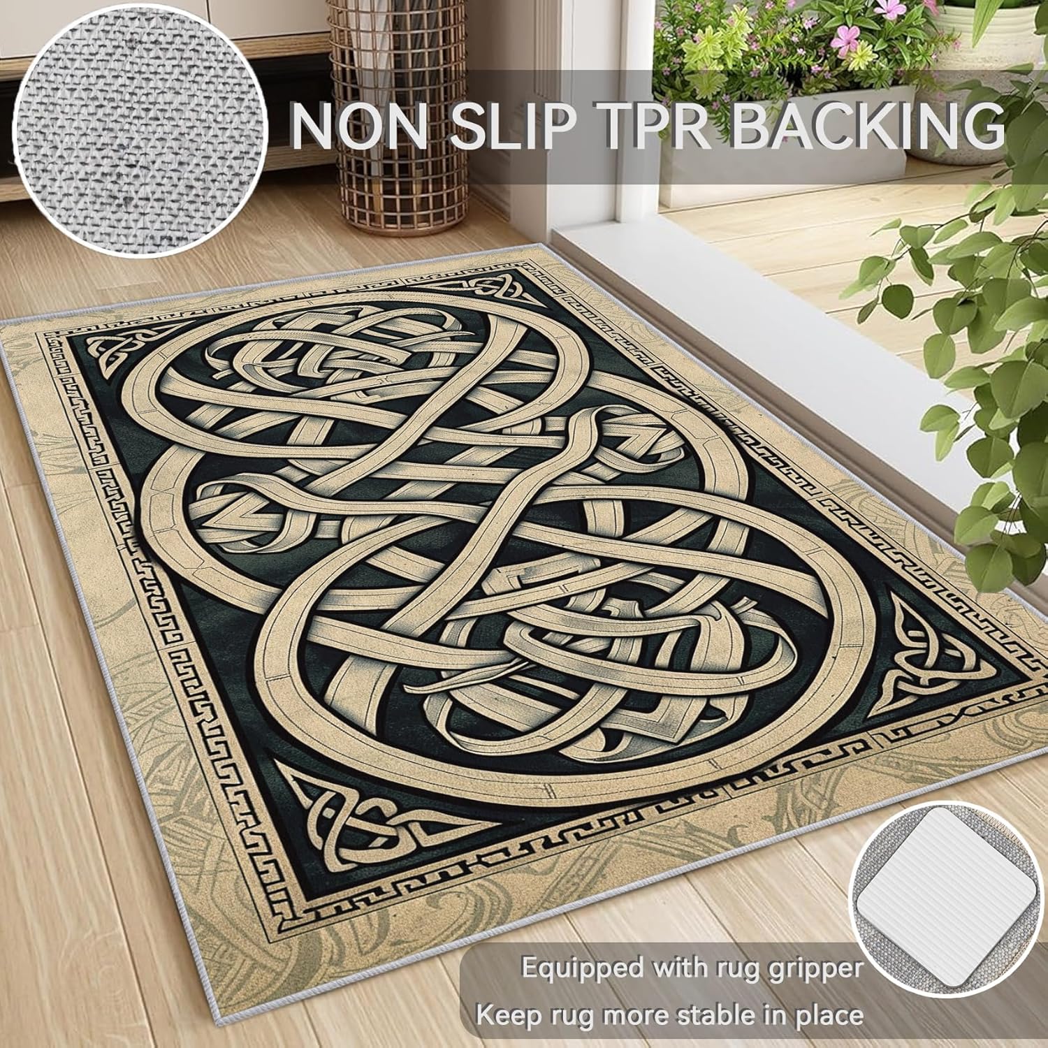 Celtic Rug 2x3 Throw - Celtic Knot Rugs for Entryway, Bedroom, Home Decor - Viking Area Rug - Vintage Indoor Door Mat - Washable & Non Slip