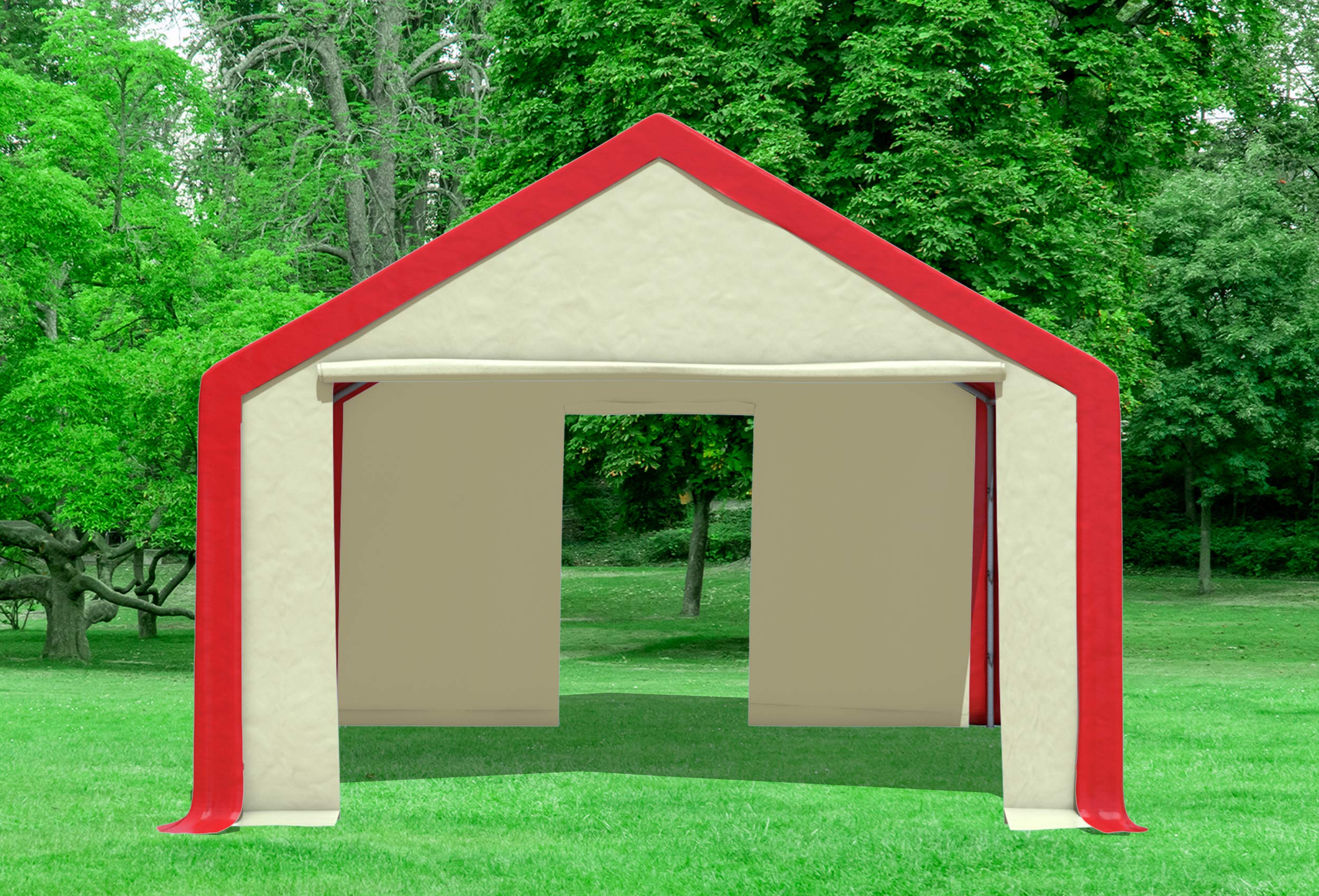 Professionelles Partyzelt 4x4m Aus PVC 500 G/m² – Modular, Wasserdicht, In Rot-Beige