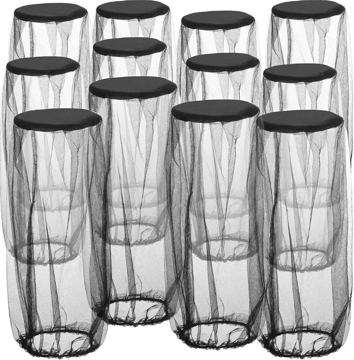 Sintege 12 Pcs Mosquito Head Net Mesh for Hiking & Outdoors, Bug Face Netting Over Hat Wearable Gear Insect Protection for Camping, Walking and Outdoor Adventures(Black)