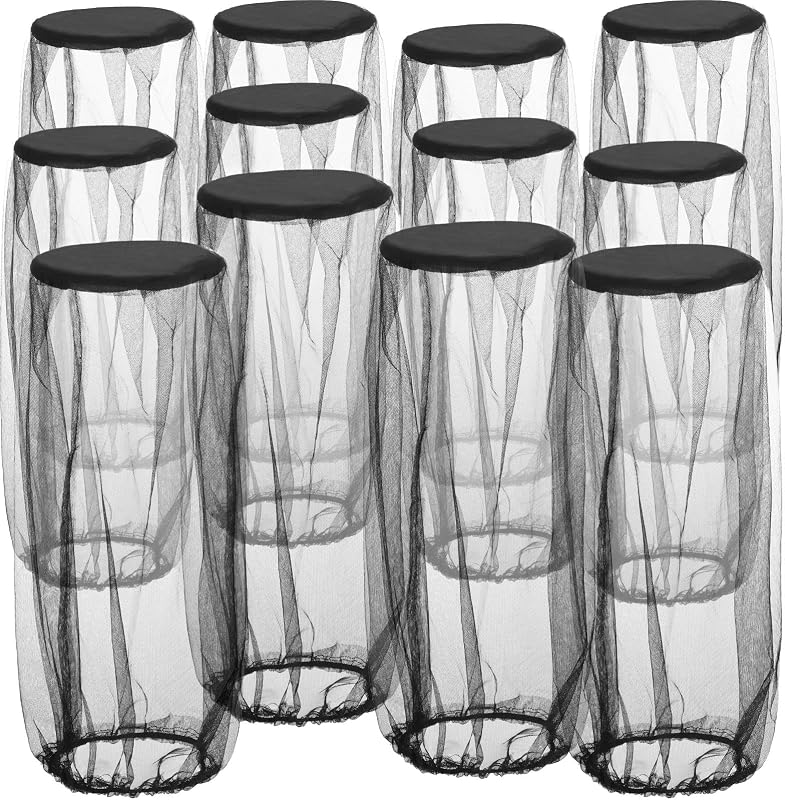 Sintege 12 Pcs Mosquito Head Net Mesh for Hiking & Outdoors, Bug Face Netting Over Hat Wearable Gear Insect Protection for Camping, Walking and Outdoor Adventures(Black)