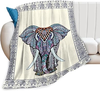 Bohemian Super Soft Cozy Elephant Stuff Fleece Throw Blanket - Animal Plush Bedding for Kids, Girls & Boys - 40X50