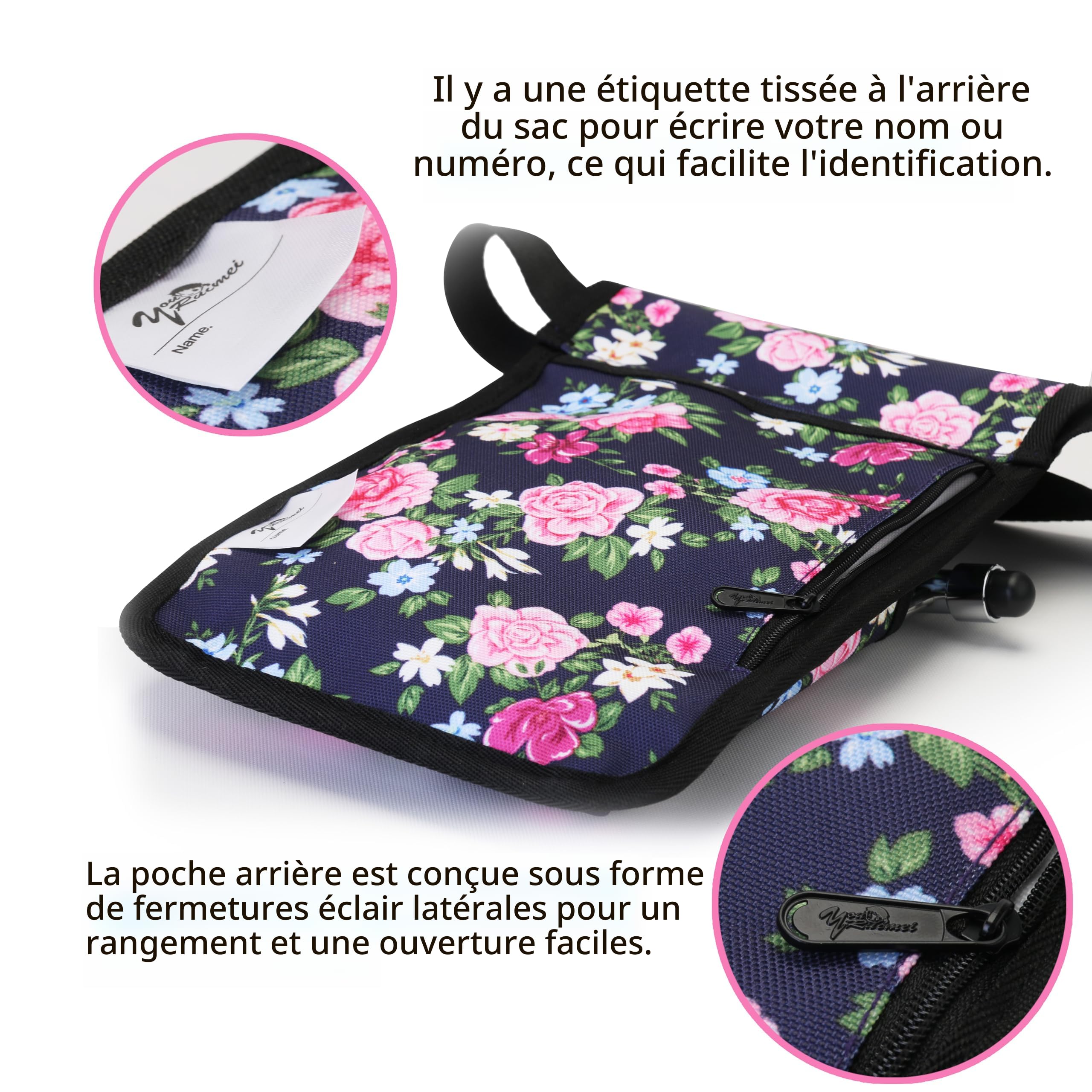 Sac Banane Infirmière Noir - Multi-compartiments (7 Poches) - Taille 18.5 X 25 Cm - En Nylon Oxford - Ceinture Réglable - 3