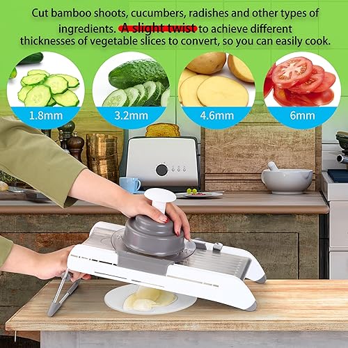 Miniatura 4 de Cortadora de alimentos de mandolina para cocina, picadora de verduras de acero inoxidable, picadora de alimentos, rebanadora de mandolina ajustable,
