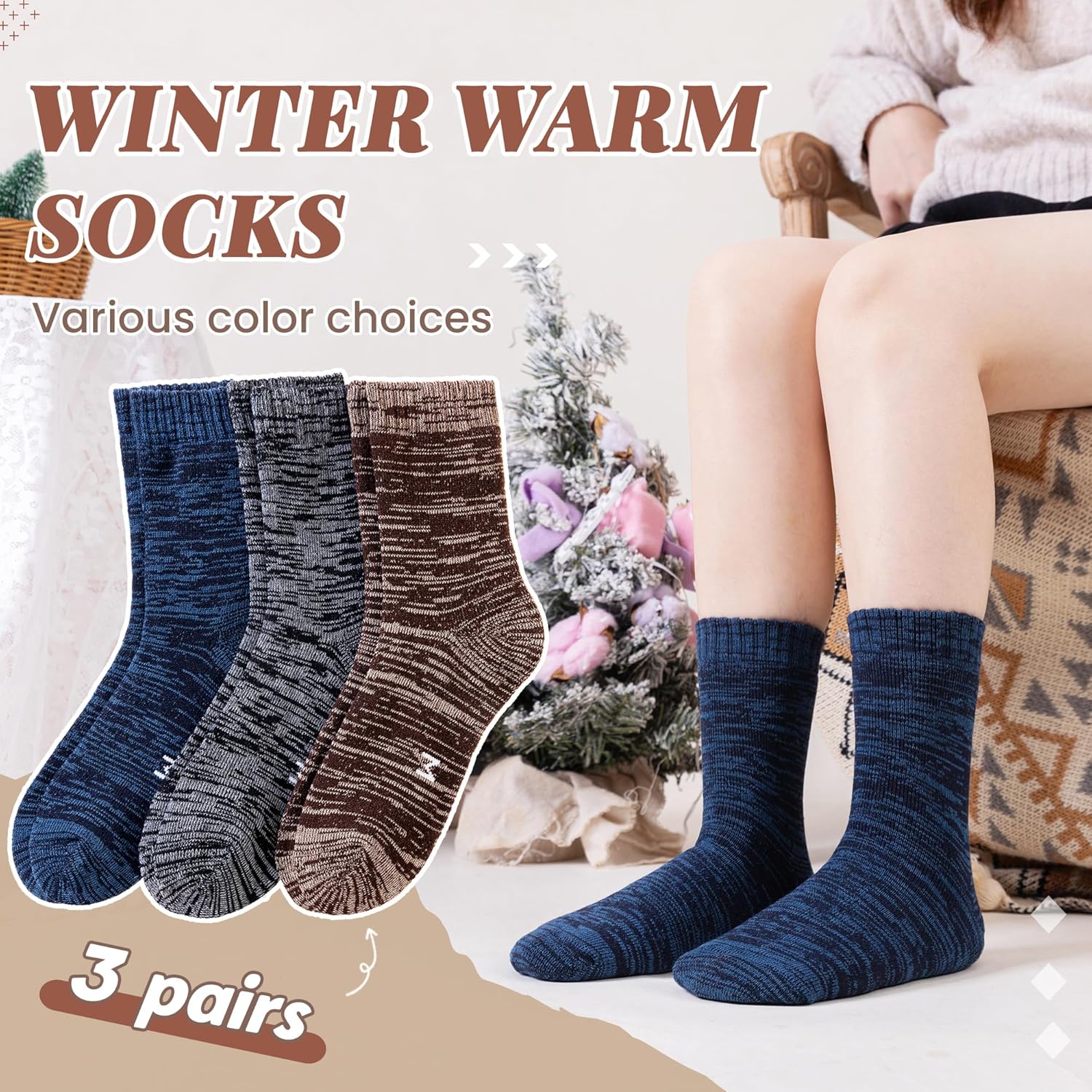 SeeyAN Winter Thermal Socks For Women & Men Warm Extra Thick Boot Insulated Heated Ski Crew Socks For Cold Weather 3 Pairs - Image 2