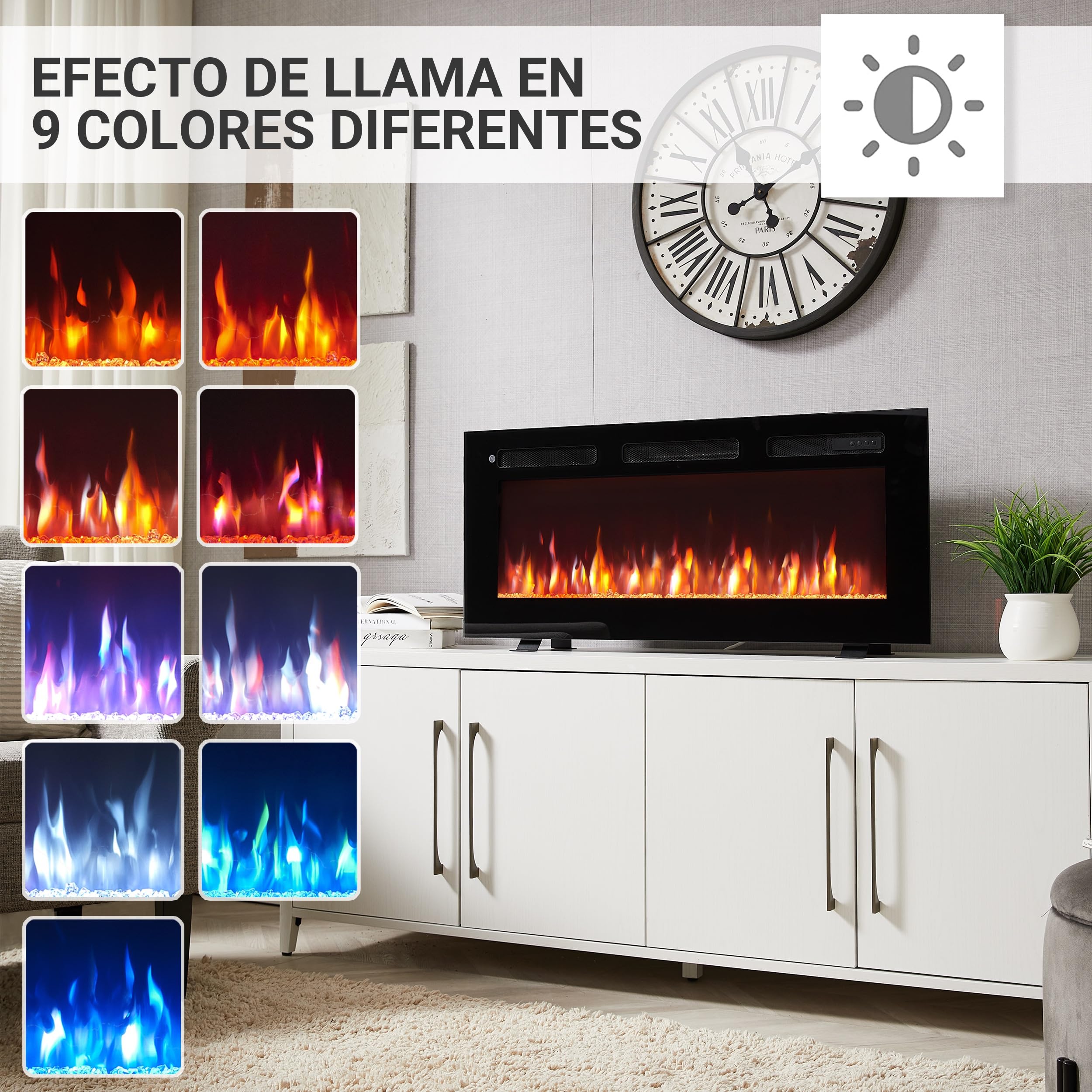 BALDERIA Leif 40 - Chimenea eléctrica empotrable, de Pared o de pie con LED