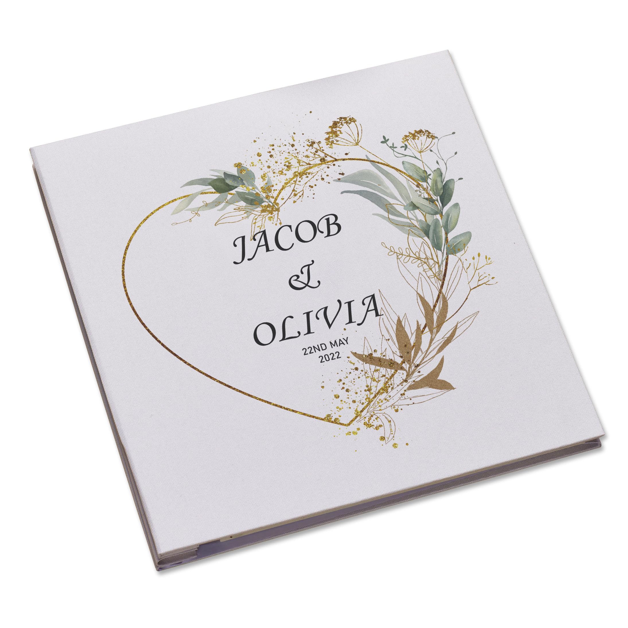 Personalised Large Linen Cover Wedding Photo Album Gold and Silver Heart