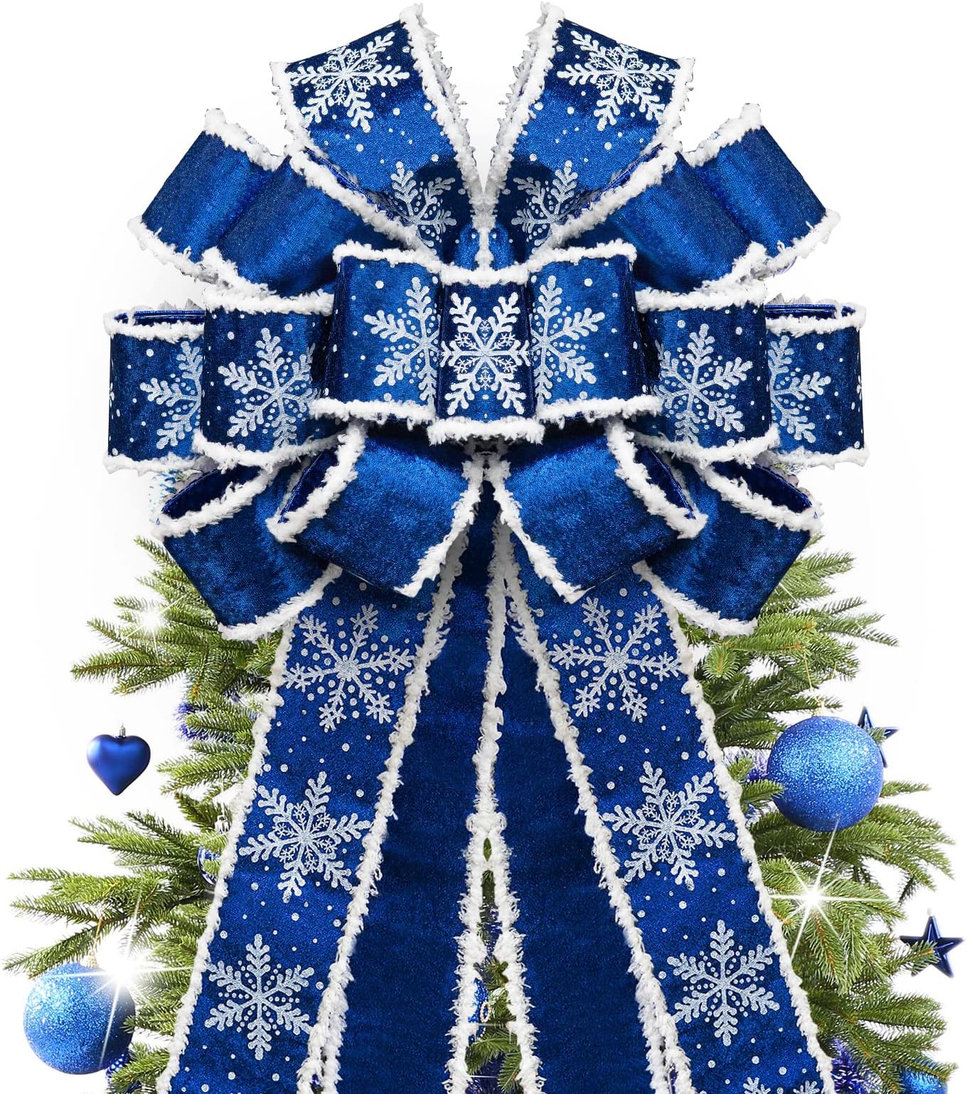 63Piece Blue Christmas Decor Set Tree Topper, Bows