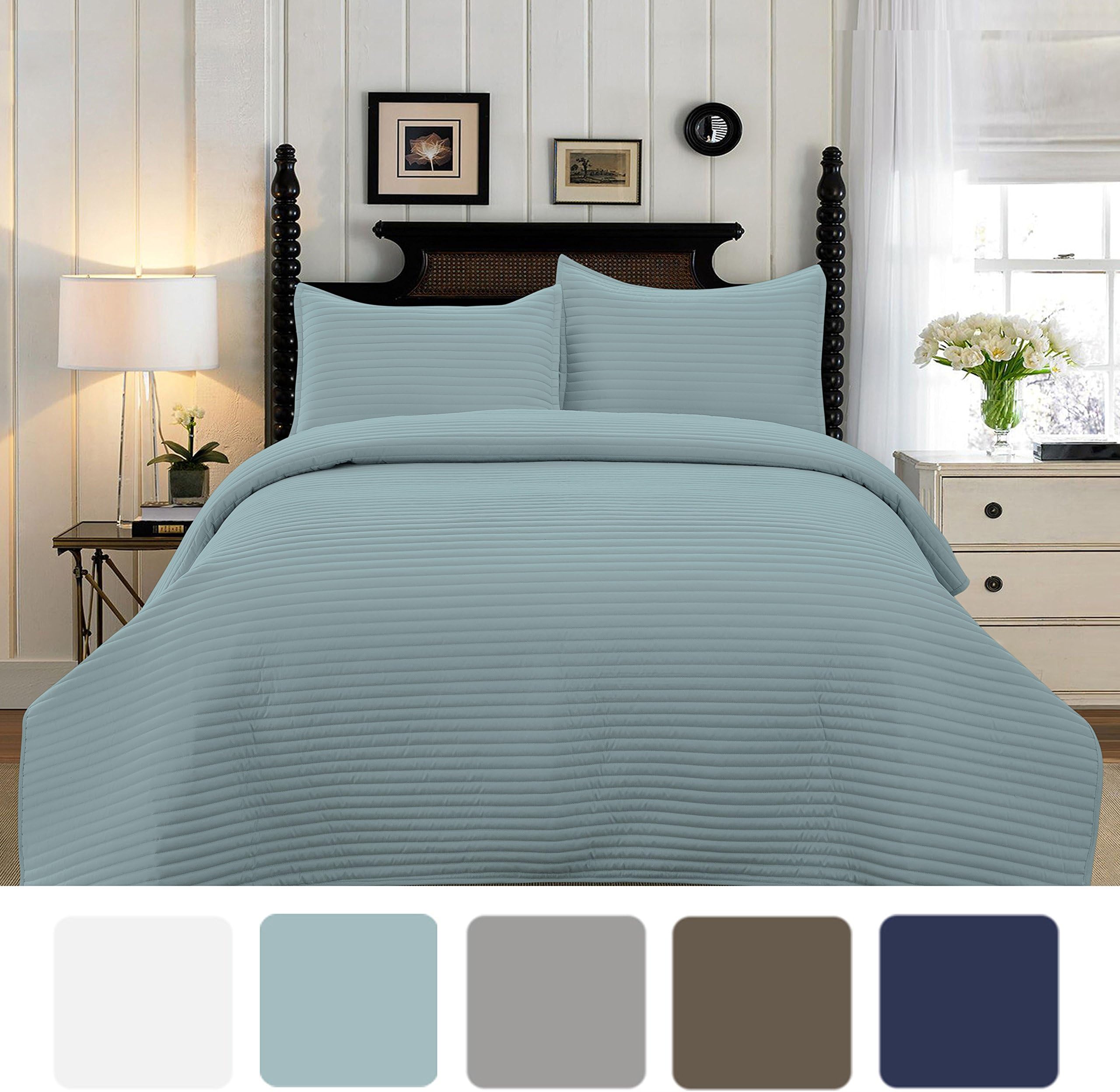 SOHO LifeStyle Ultra Soft Microfiber Channel Stitch Reversible 3 Pieces Quilt Set, King, Ether