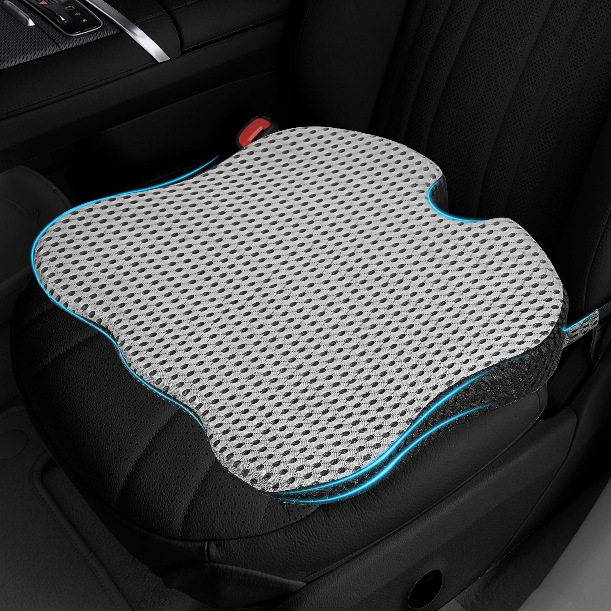 Autositzkissen, Keilkissen Auto, Rutschfestes Sitzkissen für Auto, Ergonomisches Memory Foam Sitzkeilkissen für Auto, Bürostuhl, Auch als SitzerhöHung Auto Erwachsene (Grau)