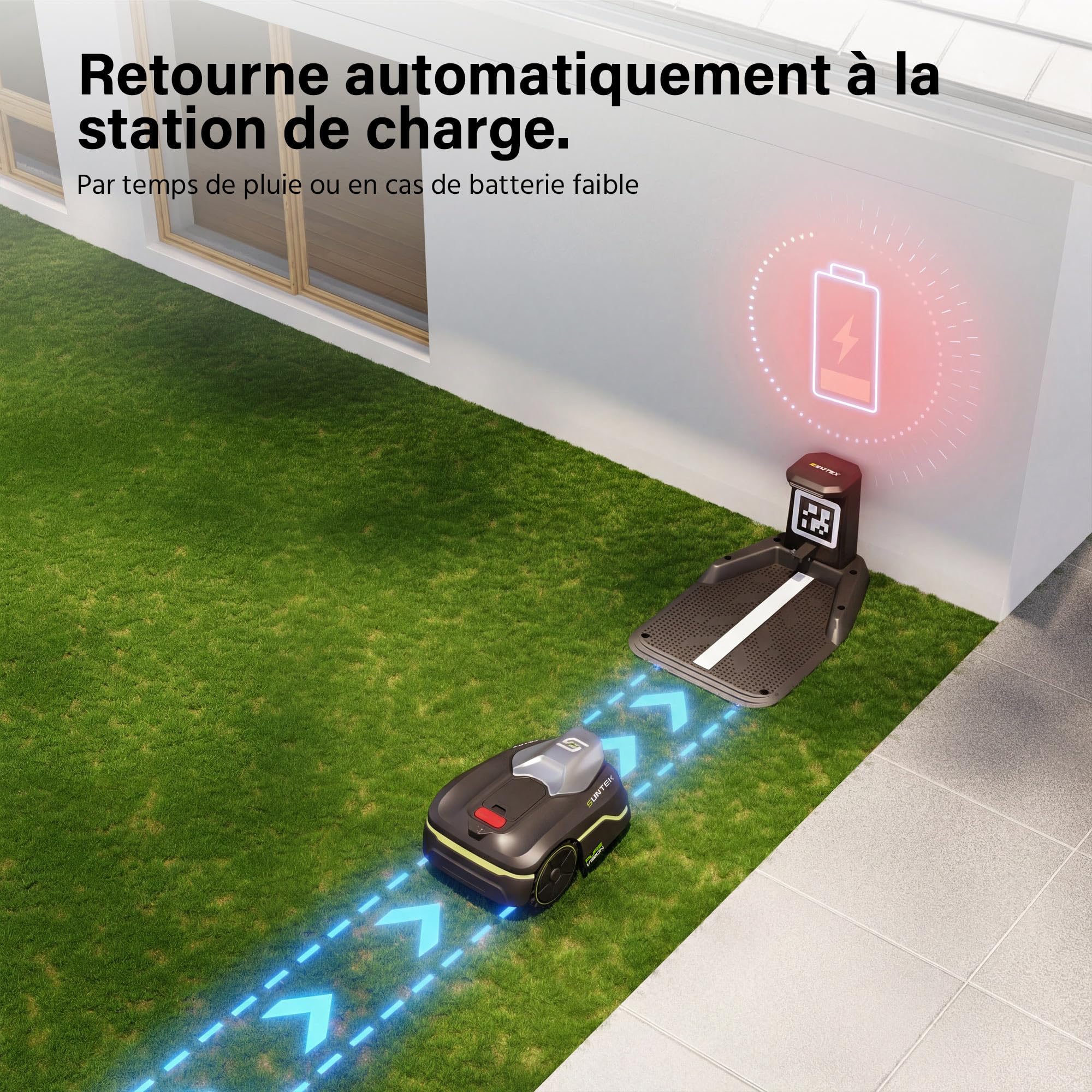 SUNTEK Robot Tondeuse sans Fil Périphérique - Robot Tondeuse IA + Vision pour 250 m², Technologie IA Caméra, Pente jusqu'à 35°, Étanchéité IPX5, Cartographie Automatique, Contrôle APP