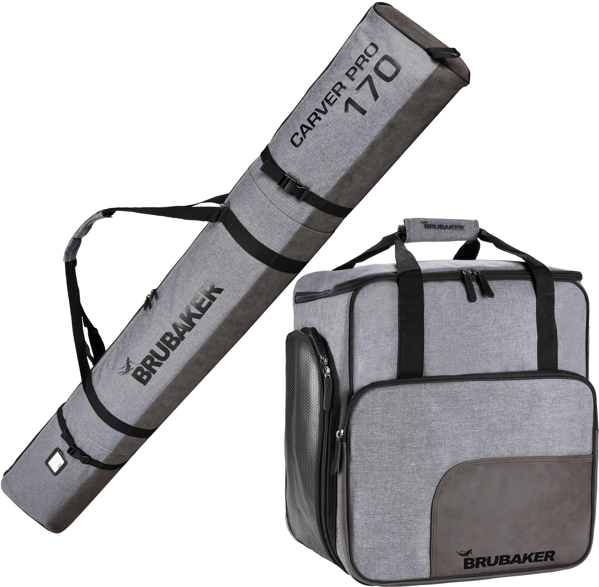 BRUBAKER Conjunto Carver Performance - Bolsa para Botas y Casco de ski Junto para 1 par de esquís + Bastones + Botas + Casco - Gris Negro