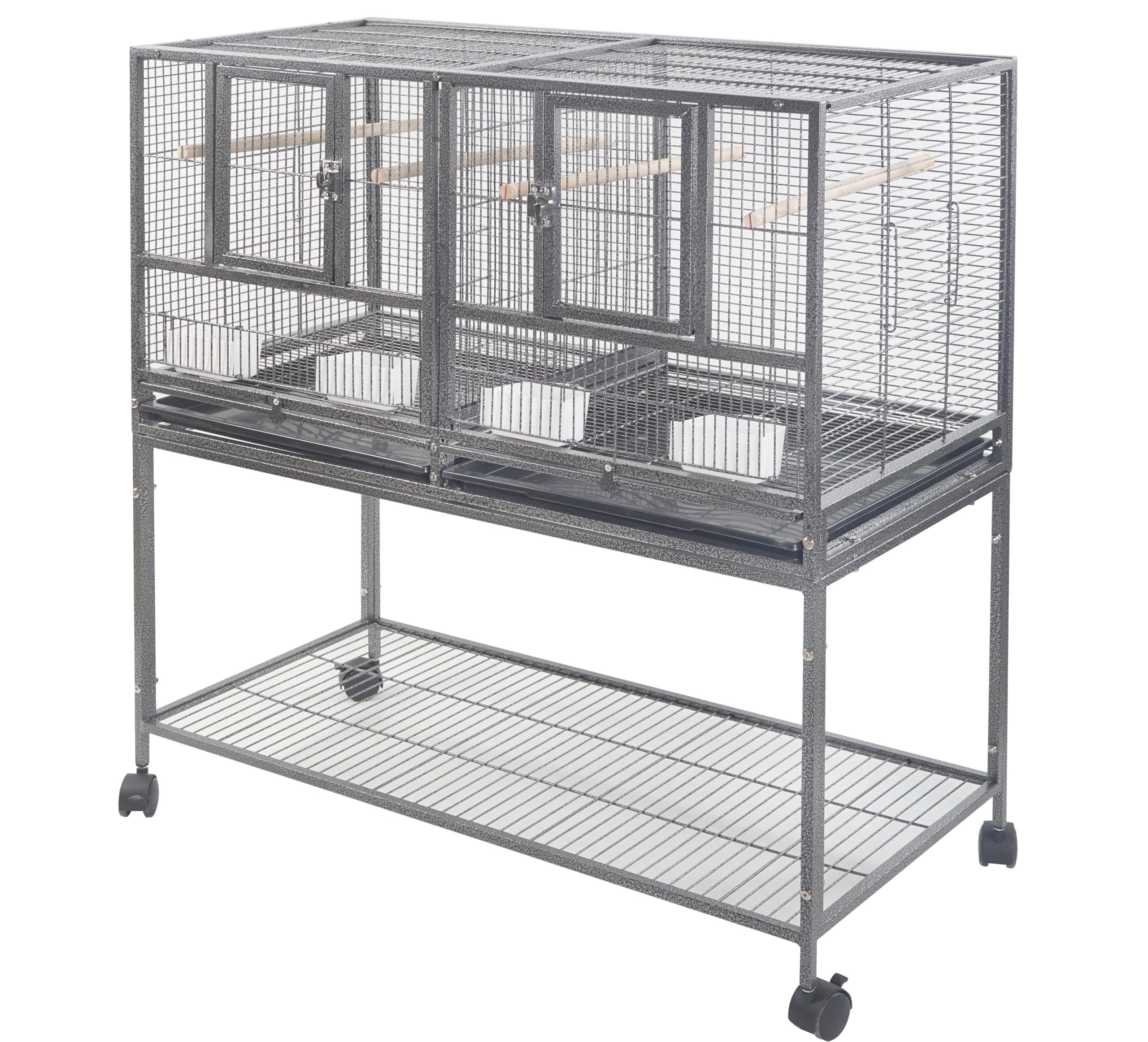 1F/2F/3F Stackable Center Divided Breeder Breeding Bird Flight Double Rolling Cage for Aviaries Canaries Cockatiels Lovebirds Finches Budgies Small Parrots. (Black Vein, 1F)
